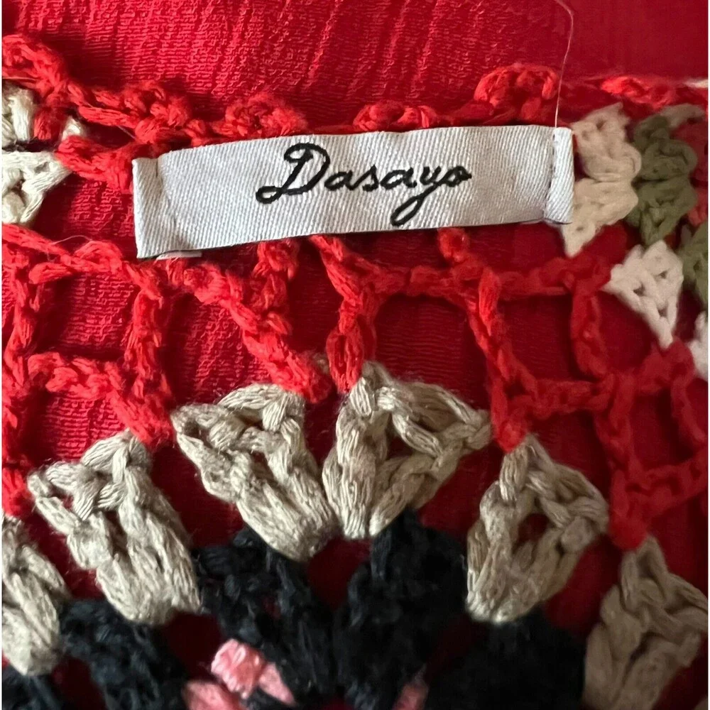 Dasayo Boho V-Neck Red Crochet Trim Swim Cover-up Size M Boho Grandmacore